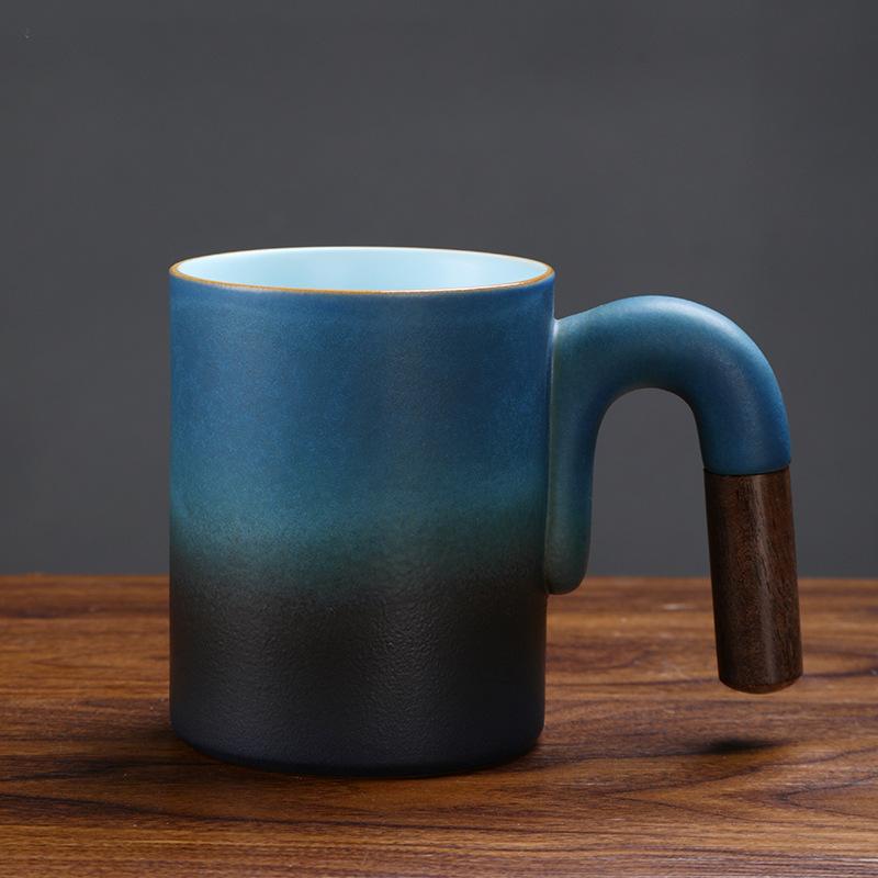 450ml Creative Gradient Mug Large-capacity Rough Pottery Handle Coffee Mug Lovers Cup Living Room Countertop Coffee Table Mugs