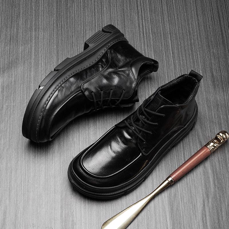 Męskie buty Martin ze skóry naturalnej w stylu brytyjskim - Casualowe, Modne, Wysokie, Wszechstronne, Oddychające, Modne buty na grubej podeszwie