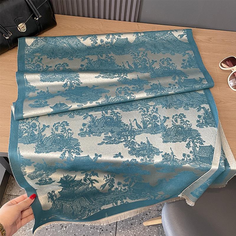 

Шарф женский осенне-зимний новый товар кашемировая смесь двухсторонний цветной теплый платок толстый длинный шарф высокого класса модный и универсальный 180*65CM синий