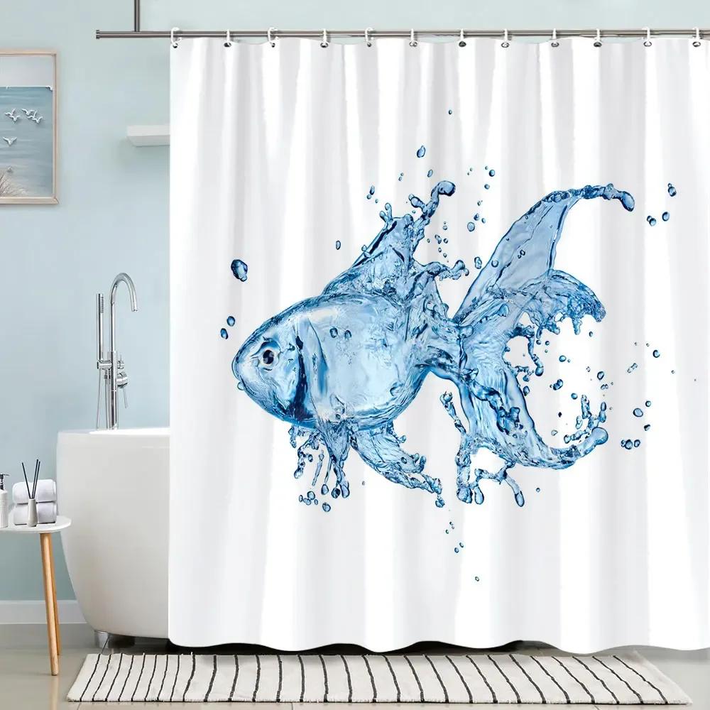 Turtle Shower Curtain Summer Beach Anchor Nautical Starfish Watercolour Art Creative Polyester Shower Curtains Bathroom Decor