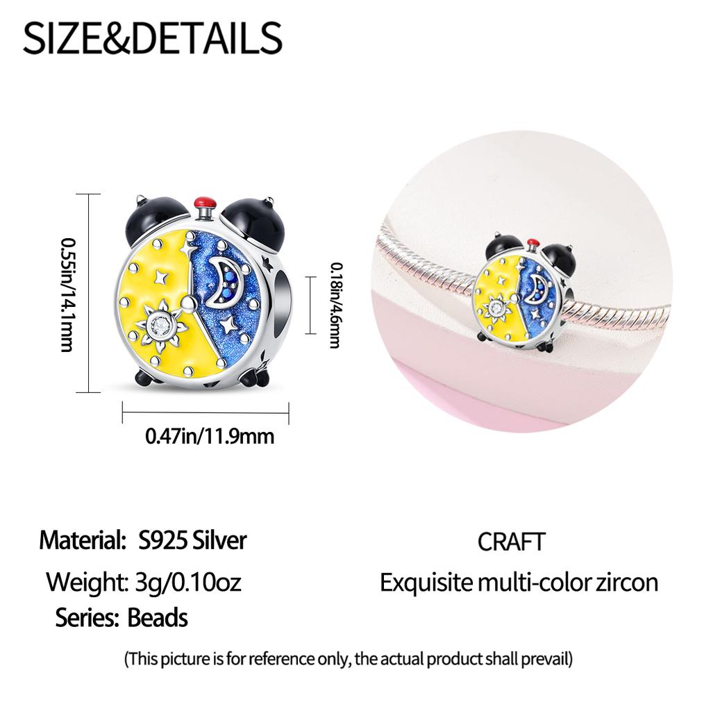 Copper Poker Alarm Clock Charms Colored Zircon Camera Beads Pendant Fit Brand Bracelet Diy Birthday Jewelry Gift