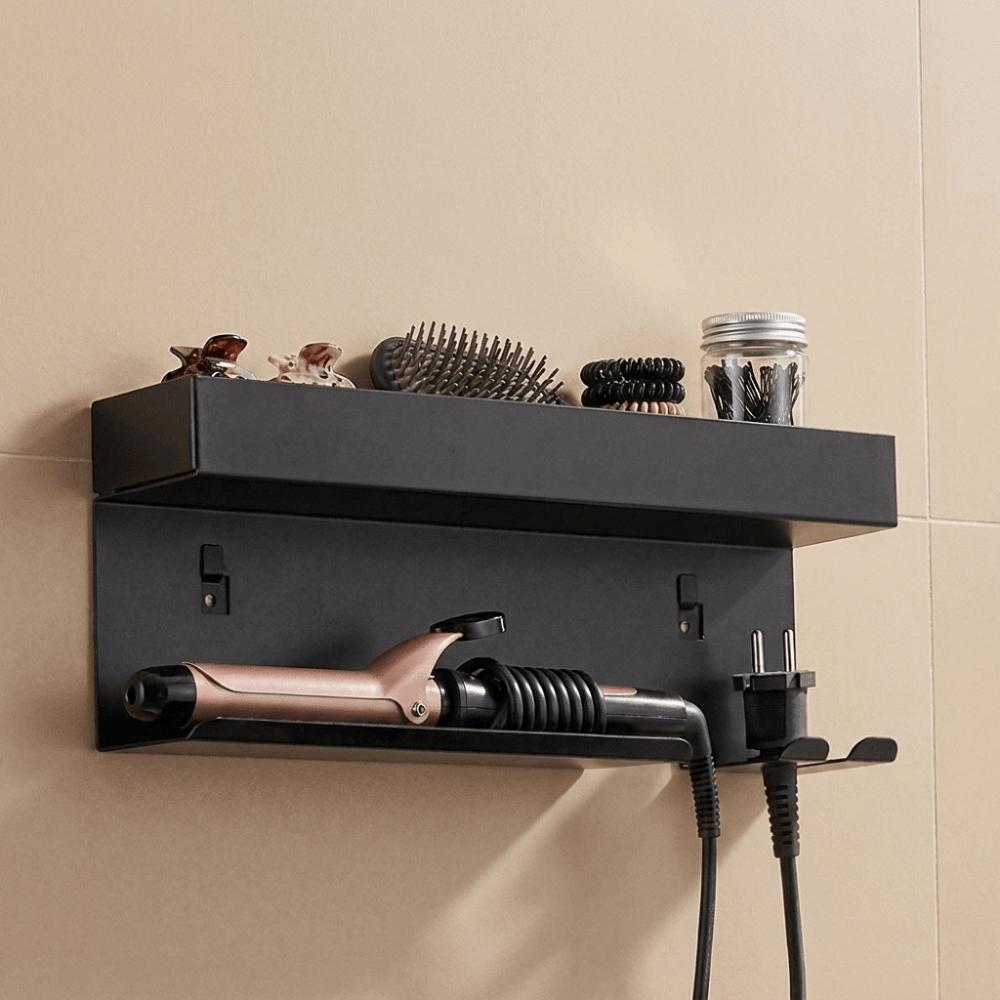 Portaoggetti per Arricciacapelli in Acciaio al Carbonio Supporto da Parete per Strumenti per Capelli Mobiletto del Bagno