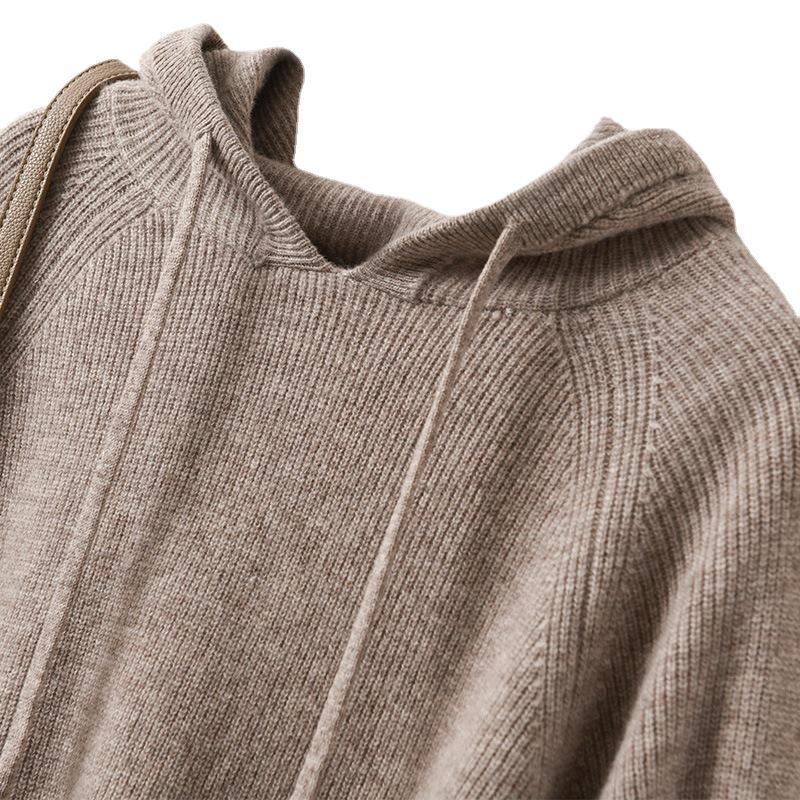 Women's Hooded Sweater: New Autumn/Winter Loose Fit Core-Spun Yarn Pullover