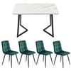 Table de salle à manger - MUVOE - 117 cm - 4 chaises - Velours vert foncé - Pieds noirs