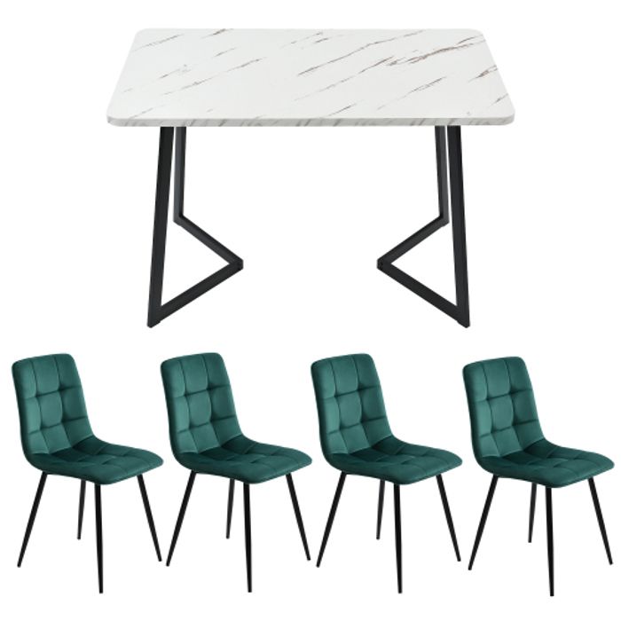 Table de salle à manger - MUVOE - 117 cm - 4 chaises - Velours vert foncé - Pieds noirs