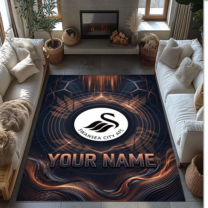 Swansea City FC Printed Crystal Velvet Rug Non‑Slip Crystal Velvet Carpet For Sofa Bedroom Indoor Home Decoration