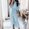 2026 Frühling Elegantes Sexy Bedrucktes V-Ausschnitt Bindeband High-Waist Kleid für Damen