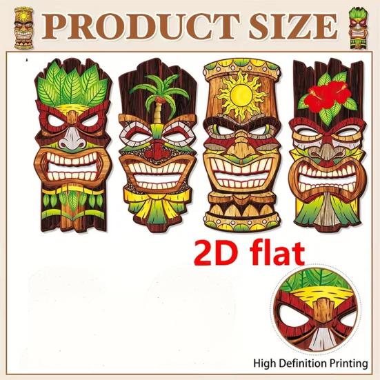 4 Stück Gesichtsmaske Dekor Massivholz Handbemalt Tiki Gesichtsmaske Tropischer Hawaiianischer Stil Wanddekoration Strand Poolbereich Dekoration