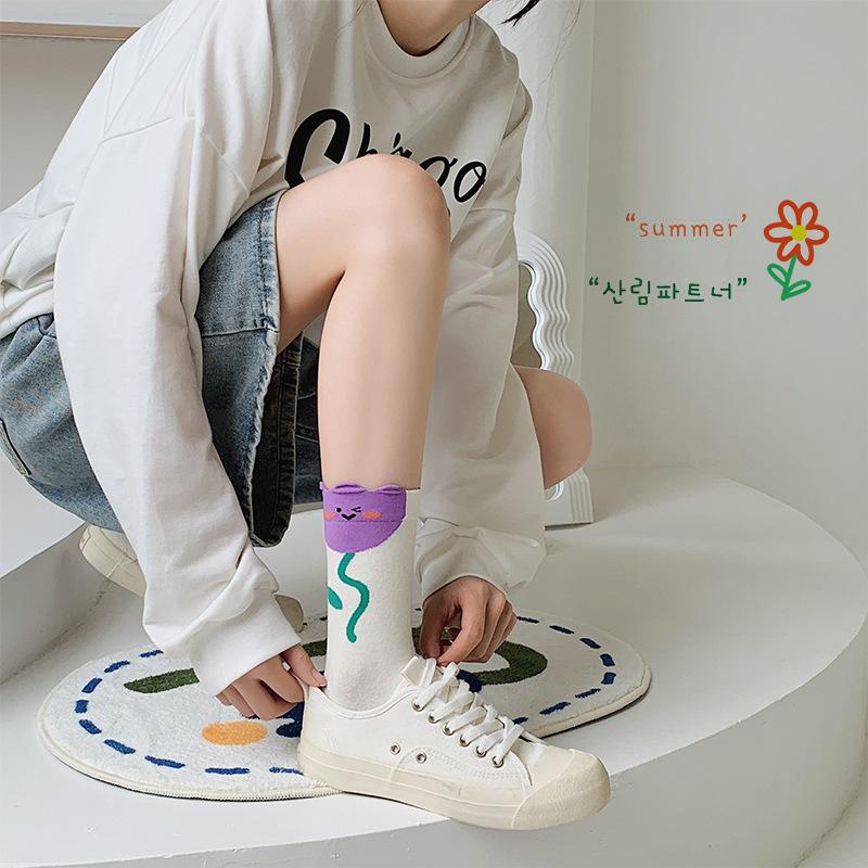Female Spring and Autumn Lovely Cartoon Stereo Flower Tulip Academy Wind Tube Socks
