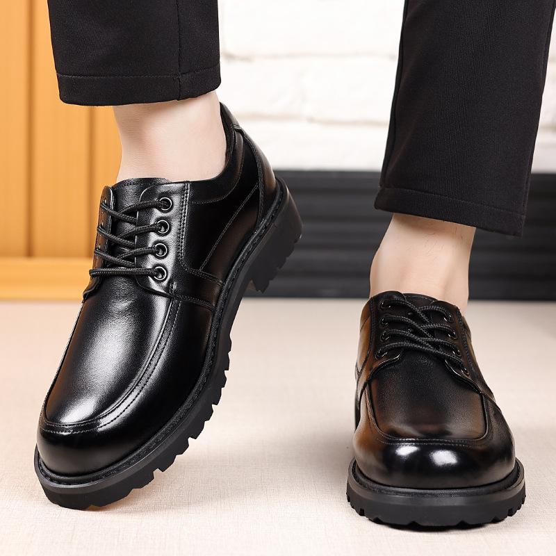 Fashion Business Formal Big Head Platform Shoes for Men Fashion Casual Autumn New Designer Black Lace Cow Leather Men's Shoes