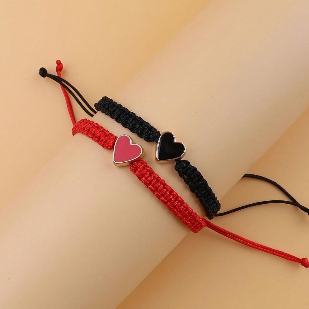 2-Piece Red And Black Couple Friendship Bracelet Set