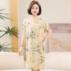 Floral Print Cotton Silk Knee-Length Dress for Middle-Aged Women – Lightweight, Short-Sleeved, Loose-Fit, Plus Size