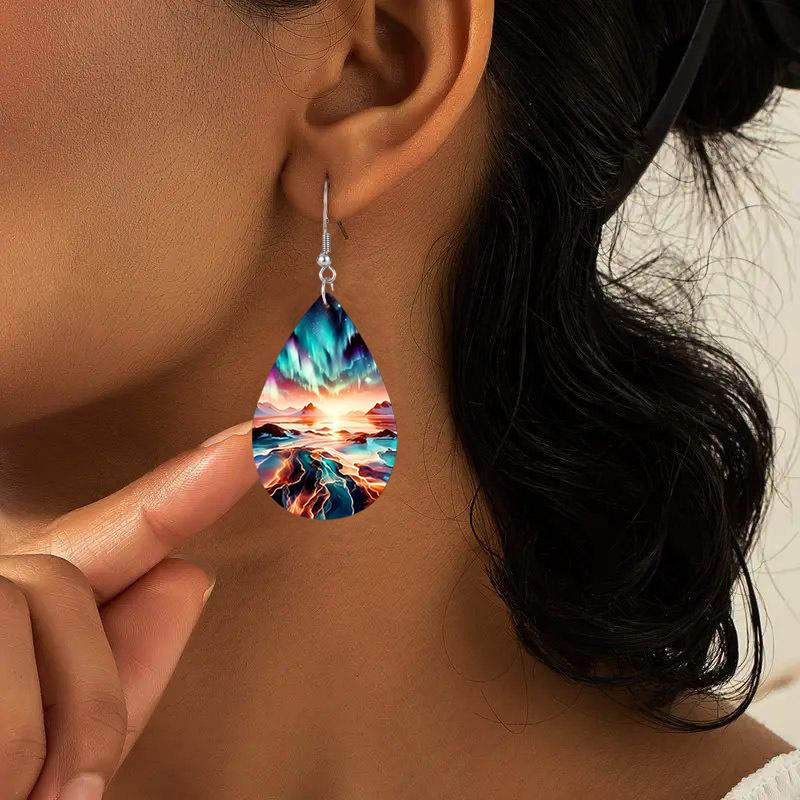 2 Pairs Aurora Landscape PU Leather Earrings Fashion Earrings Holiday Gifts for Friends Party Fashion Accessories Elegant Earrings Party Earrings
