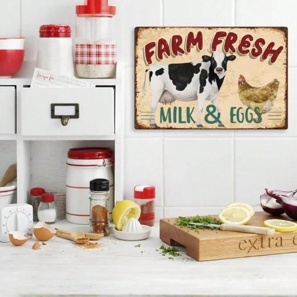 Vintage Farm Cow Chicken Metal Sign Kitchen Decor Wall Art Retro Tin Plaque Dining Room Home Decoration