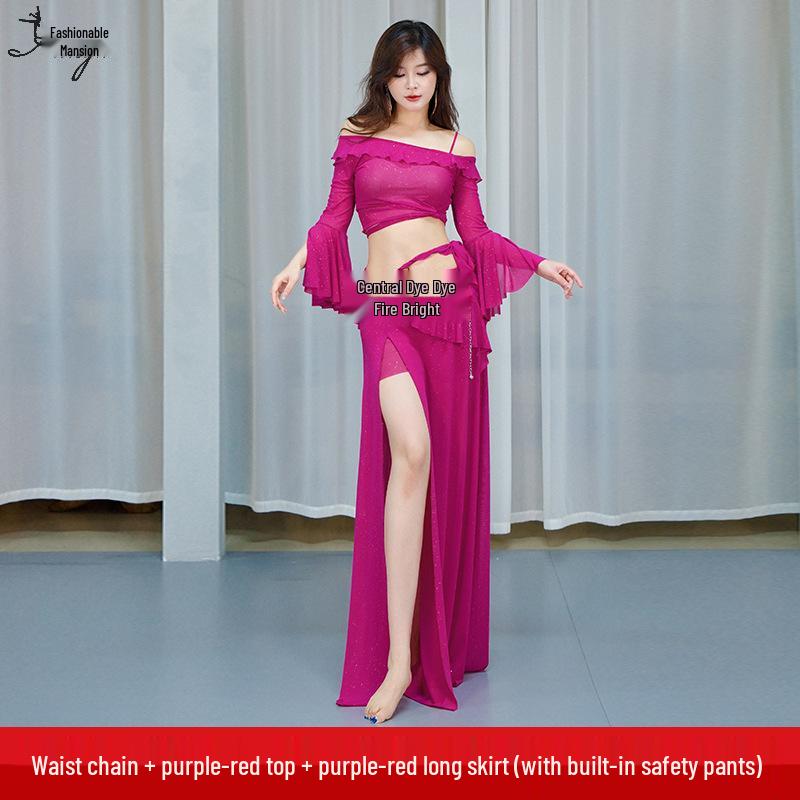 Huayu Belly Dance Costume: Mesh Sequins Dress Set for Women