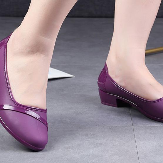 WTEMPO Women PVC Waterproof Non-slip Soft Thick Heel Work Shoes Large Size Solid Color Casual Shallow Mouth Shoes
