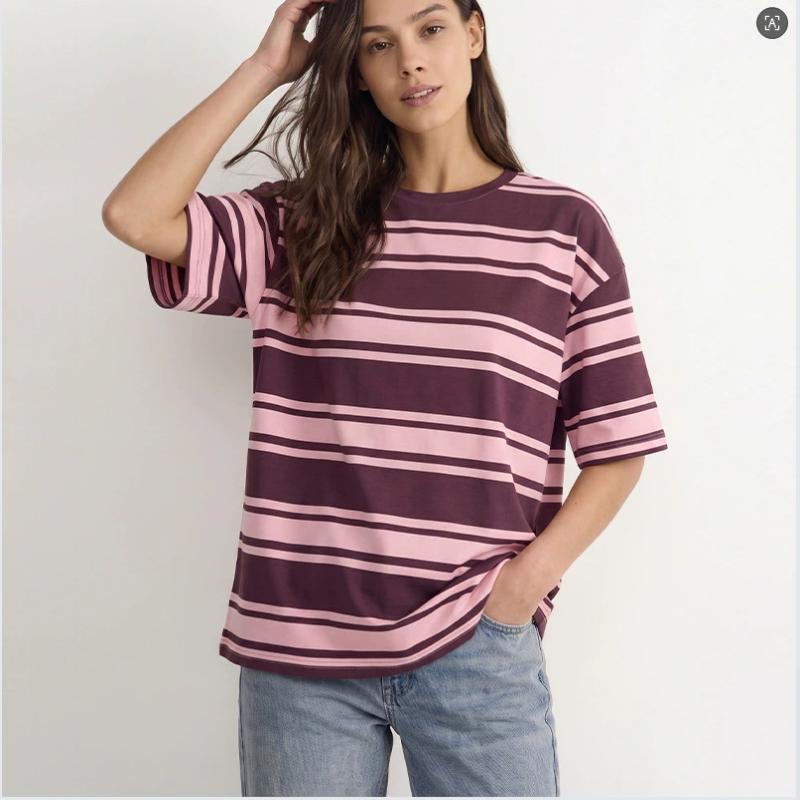 Nuova T-shirt a Maniche Corte a Strisce da Donna Estate Stampa Vintage Scollo a O Oversize Tee Casual Streetwear T-shirt Larghe Top Y2K
