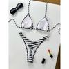 Striped Bikini Set Women Swimsuit Two-Piece Lace Up Backless Female Swimwear Bathing Summer New Fashion Holiday Beachwear