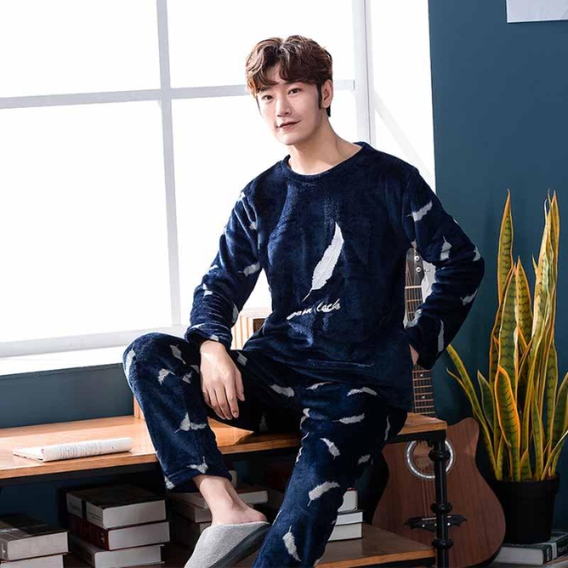 Winter New Thickening Round Neck Long Sleeve 2 Piece Outfit Set Man Clothing Set Advanced Printing Lounge Sets Man