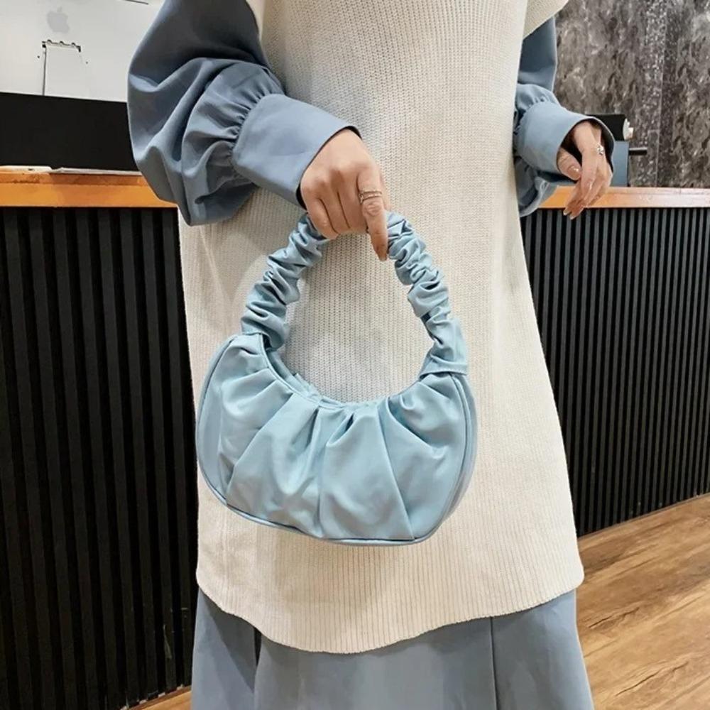 Korean Style Pleated Handbag Phone Bag PU Leather Underarm Bag Luxury Cloud Bag Ladies