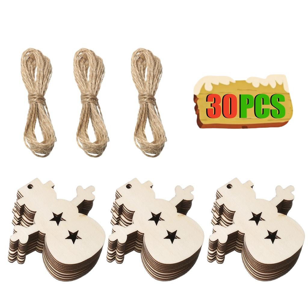 10-50Pcs Wooden Christmas Ornaments Unfinished Wood Slices with Holes Wooden Blanks Pendants for Kid DIY Craft Christmas Tree De