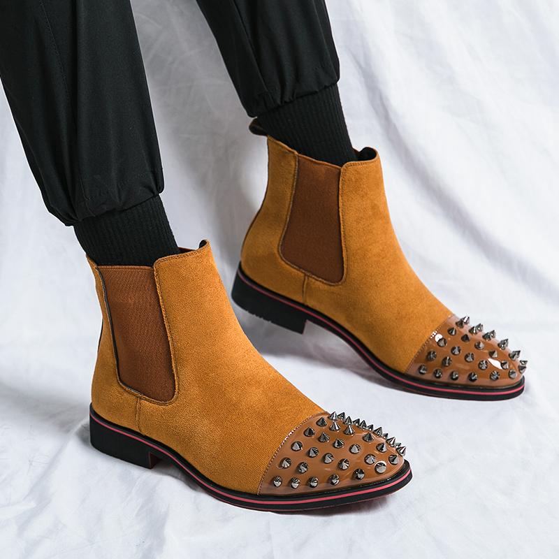 Men Suede Rivet Chelsea Boots Rockstud Shoes Dress Punk Shoes Party Nightclub Blazers Saddle Shoes Plus Size