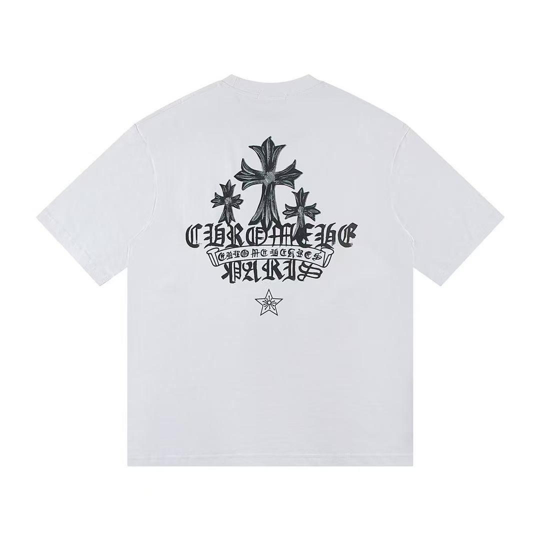 

D60 CHROME HEARTS 2026 Summer New High Quality Cotton Round Neck Loose Large Size Men s and Women s T-shirt Couple T-shirt XL білий