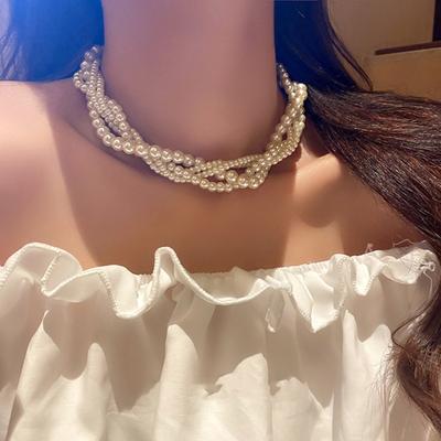 Women Necklace Vintage Faux Pearl Twisted Tangled Multi-layered Faux Pearl Choker Neck Decoration Jewelry Luxury Women Prom Cocktail Cosplay Necklace