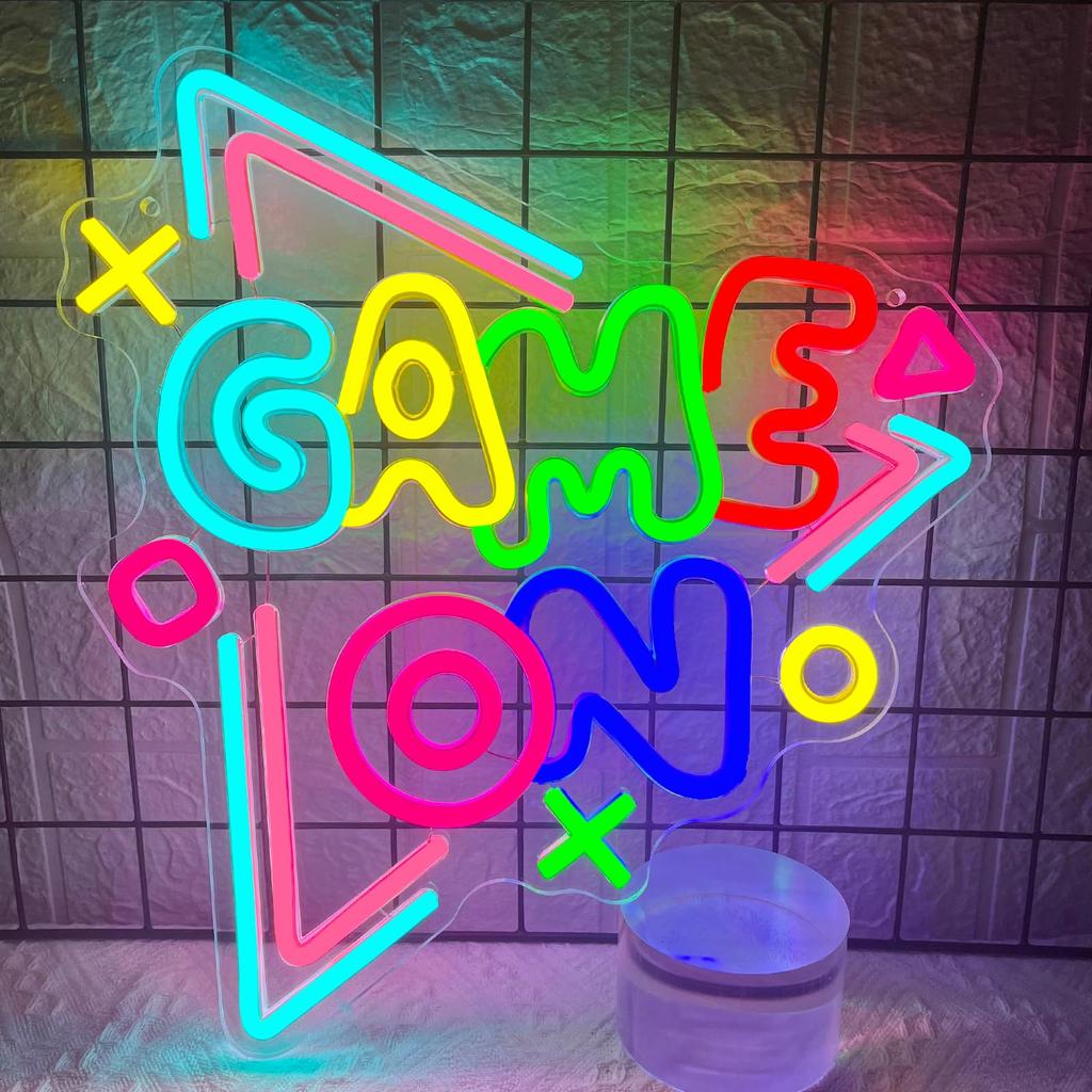 GAME ON Neon Sign for Wall Decor, LED Gamer Sign for Arcade Room, Game Room, Bedroom, Kids, Boyfriend, Gifts Stepless Dimmable