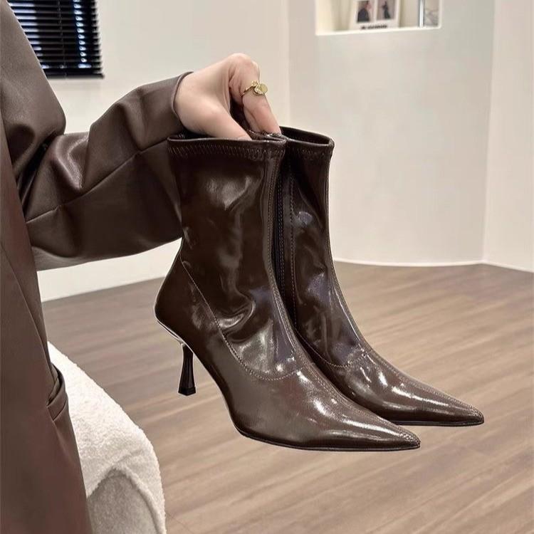 French single boots Martin women's shoes temperament black thin 2025 boots spring and autumn pointed new thin heel short boots