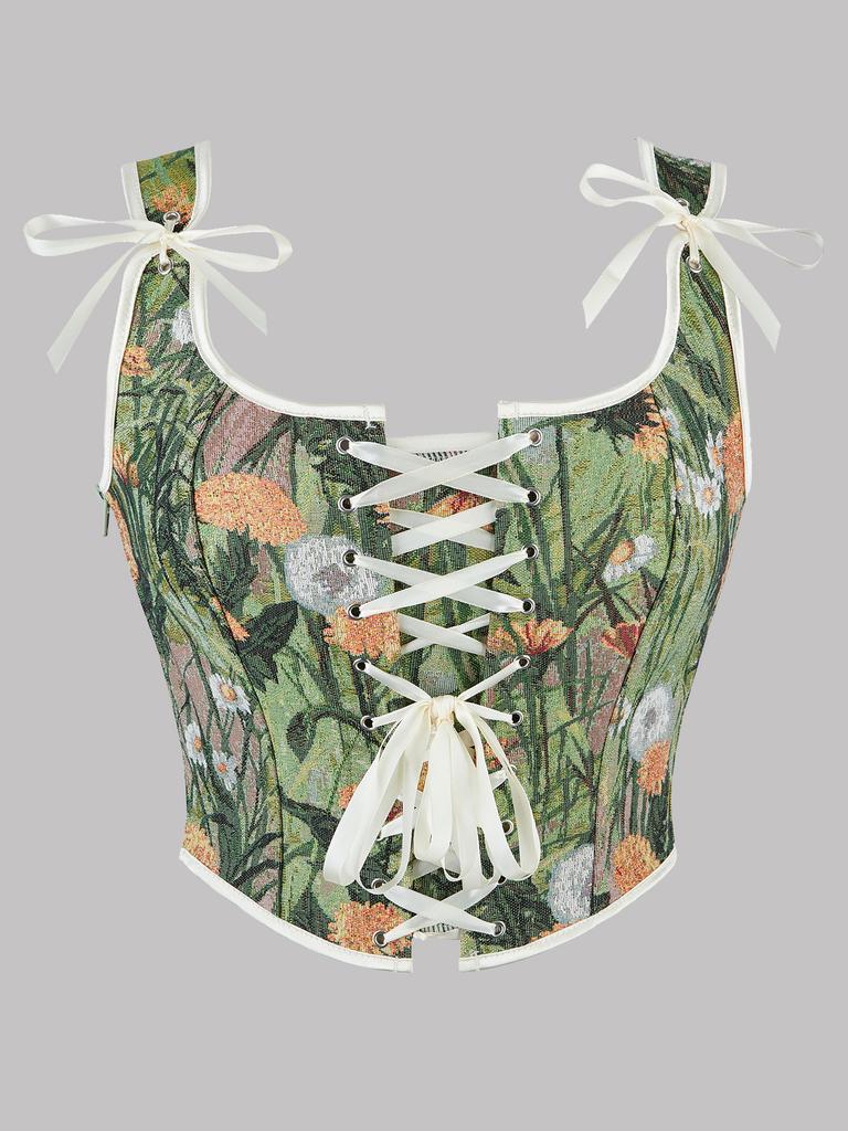 Various Styles Corset Tops for Women Renaissance Lace up Floral Shapewwear Overbust Boned Bustier Bodice