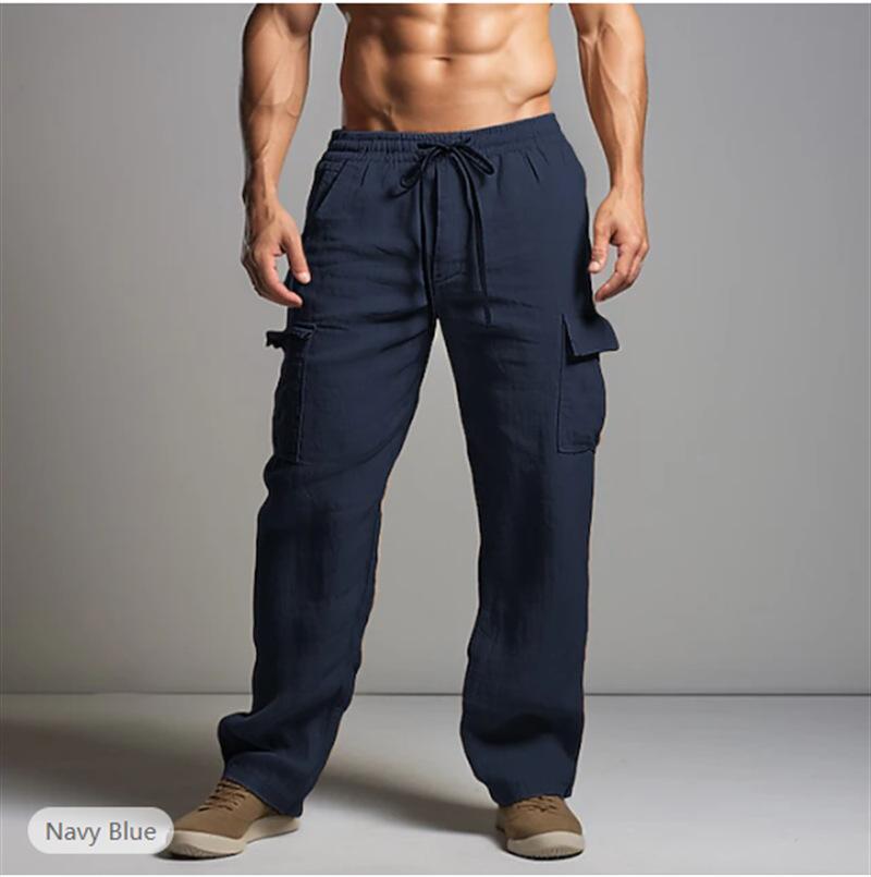 Pantalones casuales holgados y ligeros para hombre, con cordón y cintura elástica, para yoga, playa, rectos, transpirables y con bolsillos.