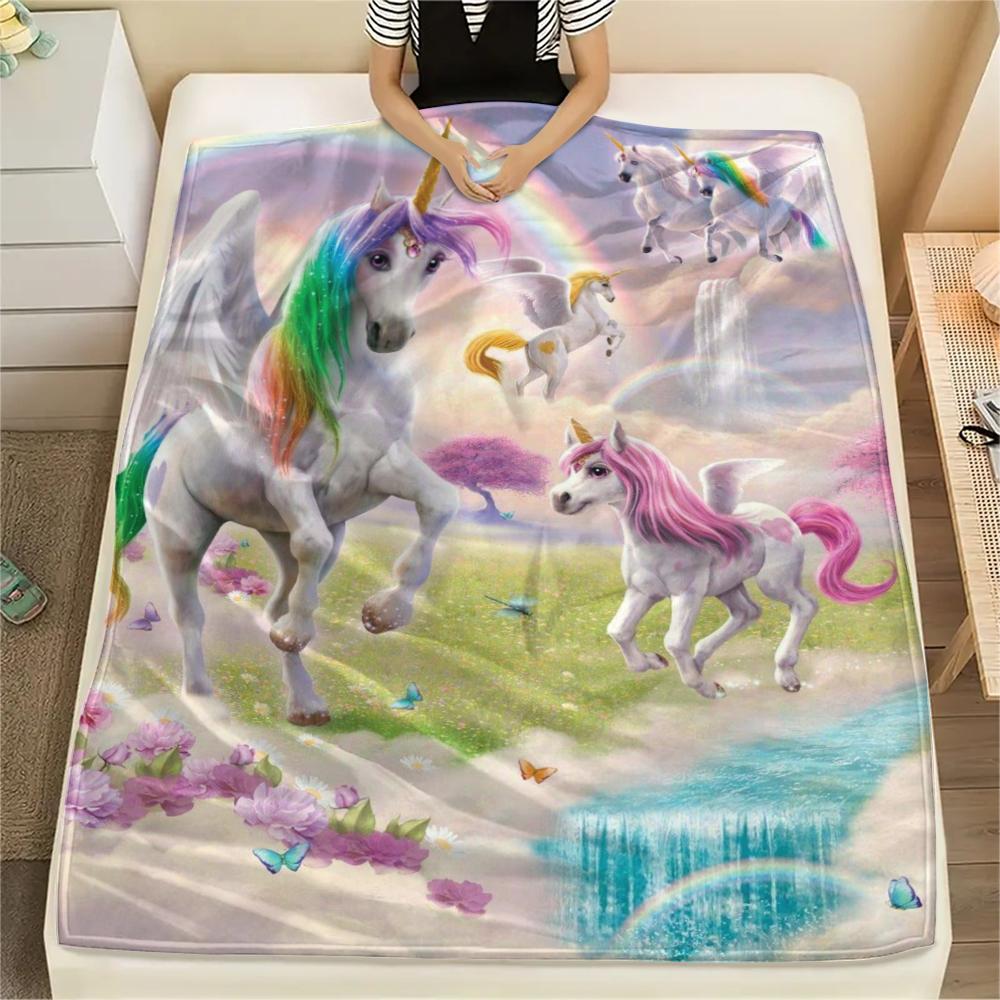 1Pc Beautiful Uni-horse Print Flannel Blanket, High Quality Comfortable for All Seasons, Home Decor, Warmth and Comfort, Perfect for Christmas Gifts