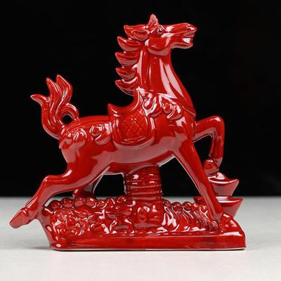 2026 Year of The Horse Figurine Ceramic Feng Shui Red Horse Statue Chinese New Year Home Office Tabletop Decoration for Wealth Good Luck