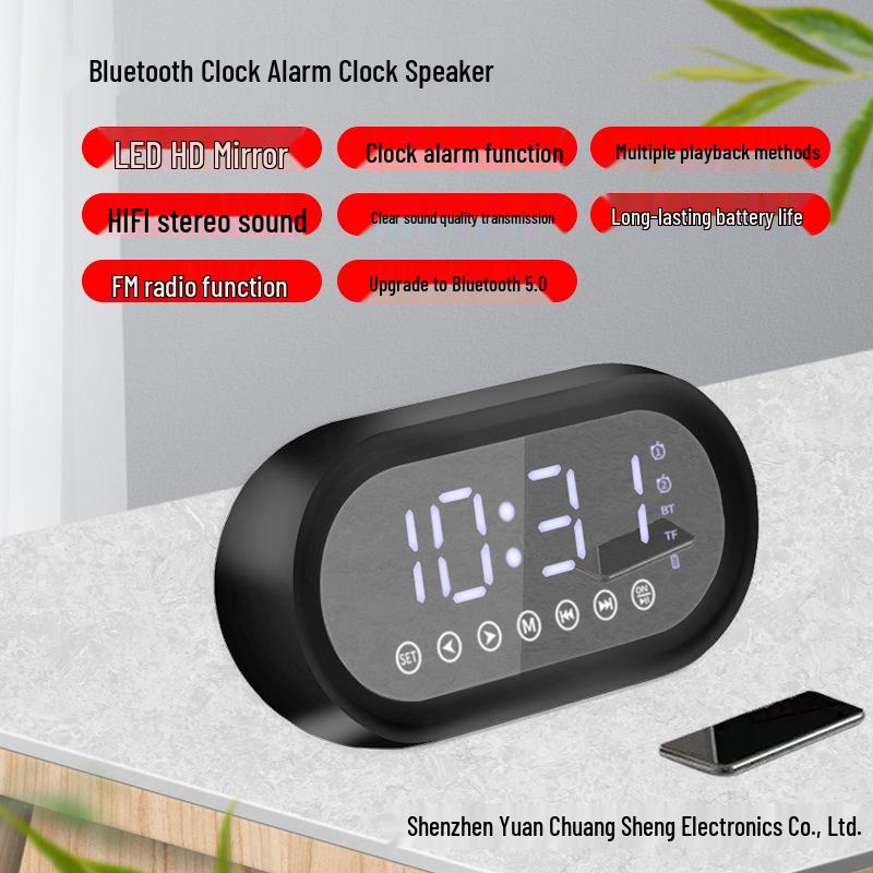 New Portable Bluetooth Speaker with Dual Alarm Clock and Card Slot, Heavy Bass for Home Use