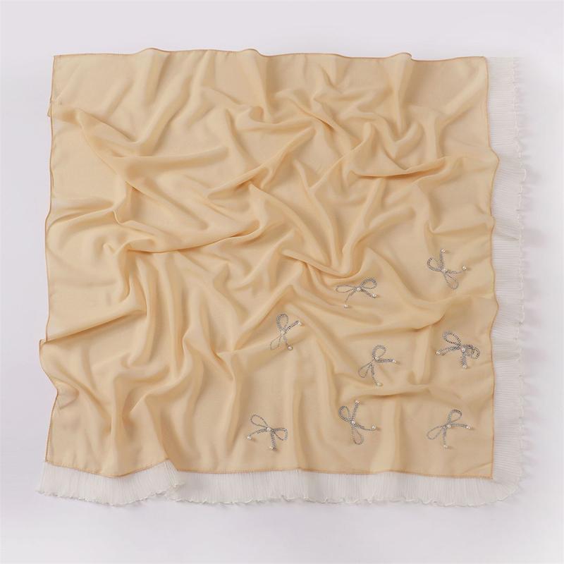 Muslim Chiffon Plain Bubble Pearl Square Hijab Scarf for Women Hijabs Scarves Jersey Hijabs Islamic Turban Headband Wrap Shawls