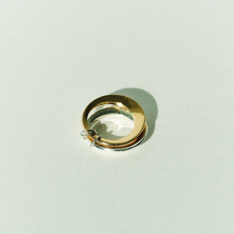 Unique Personality, High-End Metal Plain Ring, Two-Ring Gold And Silver Contrasting Color Ring, Niche Fashion Simple Light Luxury Ring