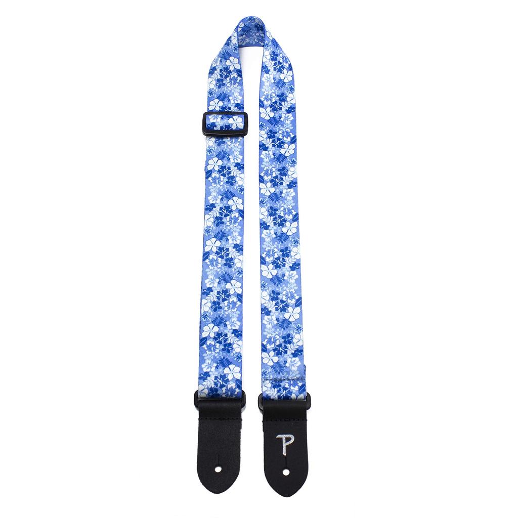 Blue Flower Design Polyester Ukulele Strap Blue Perri's 1.5" Color