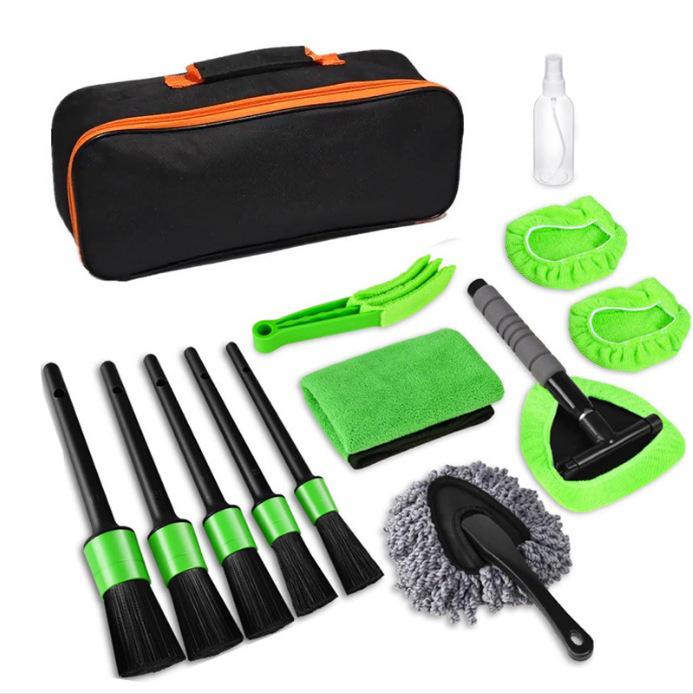 Car Cleaning Kit: 17-Piece Set with Drill Brush, Wheel Brush, Crevice Brush, Sponge, Glove for Interior & Exterior.
