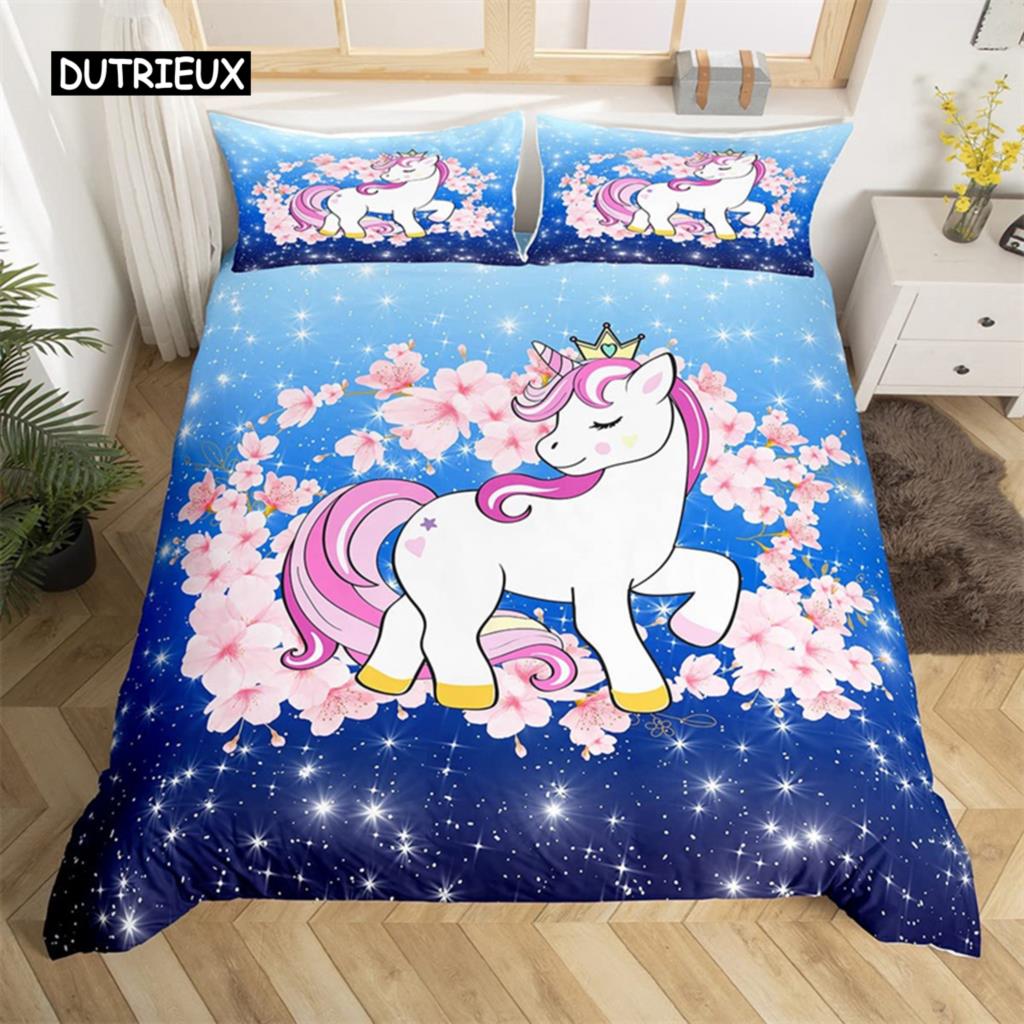 3D Unicorn Duvet Cover Cartoon Style Bedding Set Luxury Twin Full For Kids Boys Girls Microfiber Comforter Cover Home Textile