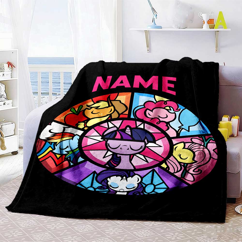 Little Pony (8) Customize Your Name Blanket Multi-purpose Customizable Blanket Soft & Cozy Suitable for Nap Picnics Living Room Chair