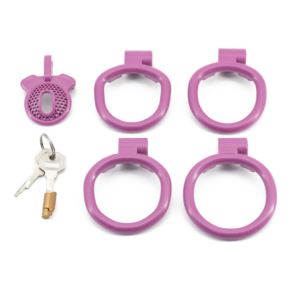 Positive Mini Flat Short Cock Ring Chastity Cage Device with 4 Ring for Male
