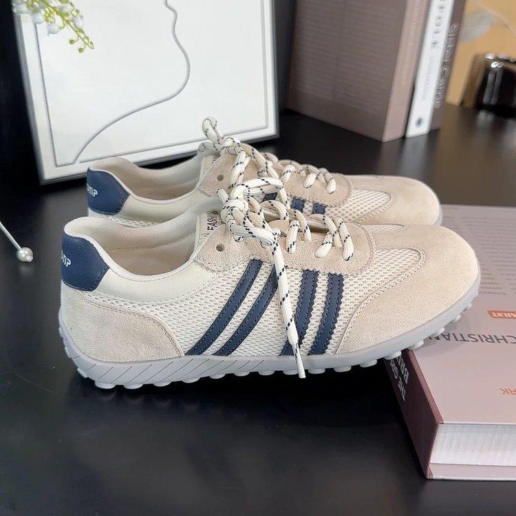 Retro color matching lace-up German training shoes women's 2025 new versatile casual sports breathable mesh Forrest Gump white shoes