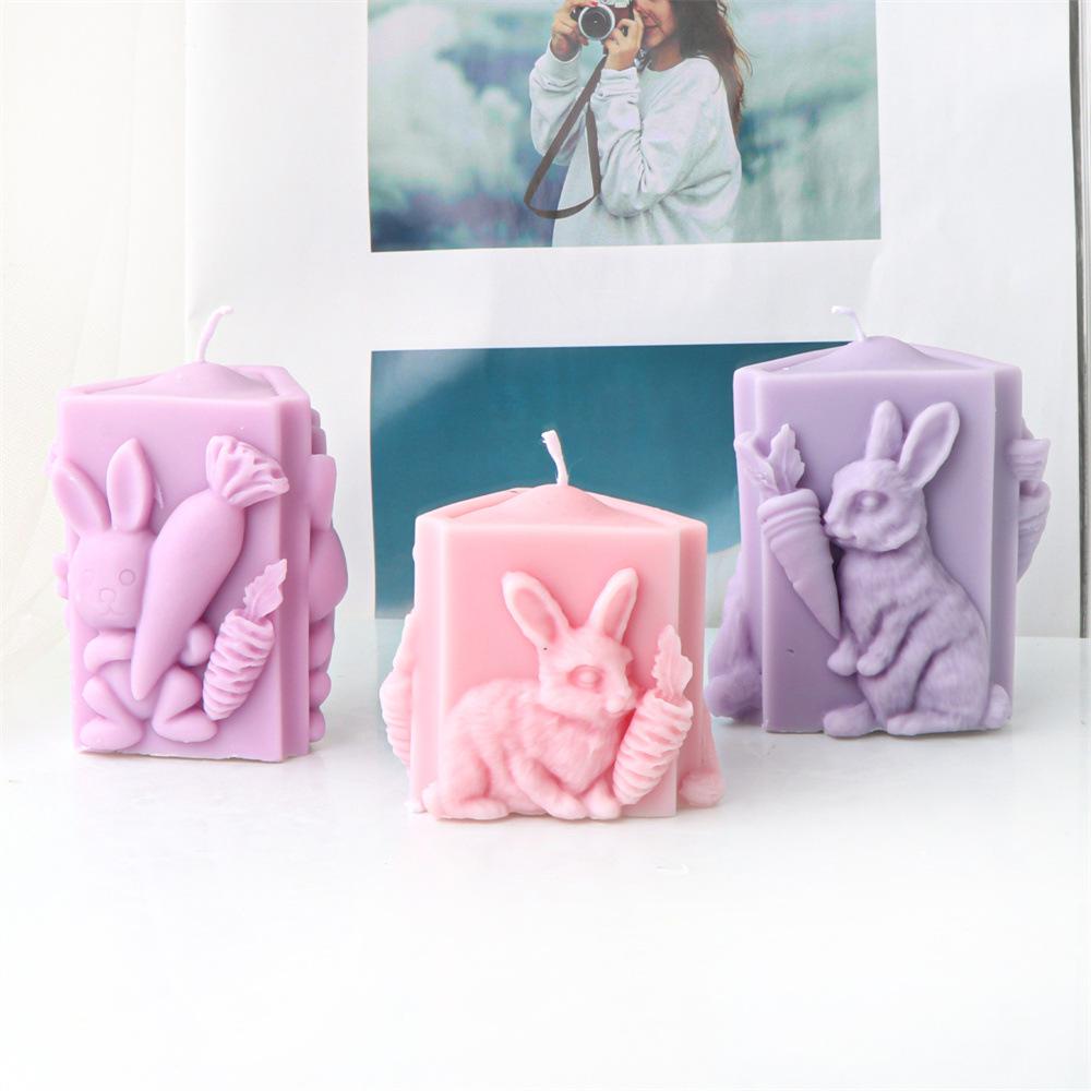 Carrot Rabbit Cylindrical Candle Silicone Mold Easter Rabbit Relief Cylinder Resin Silicone Mould Rabbit Statue Gypsum Molds