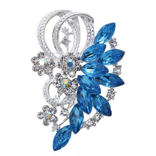 DIEZI New Bride Bouquet Summer Blue Luxury Beach Brooches for Wedding Korean Leaf Flower Rhinestone Brooch Pins Women Brooch