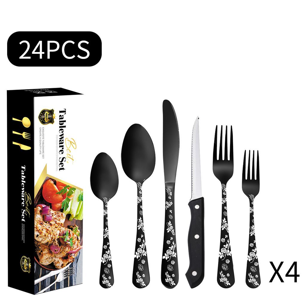 New Pattern Stainless Steel Tableware Suit Western Food/Steak Knife, Fork and Spoon 24 Pieces Suit