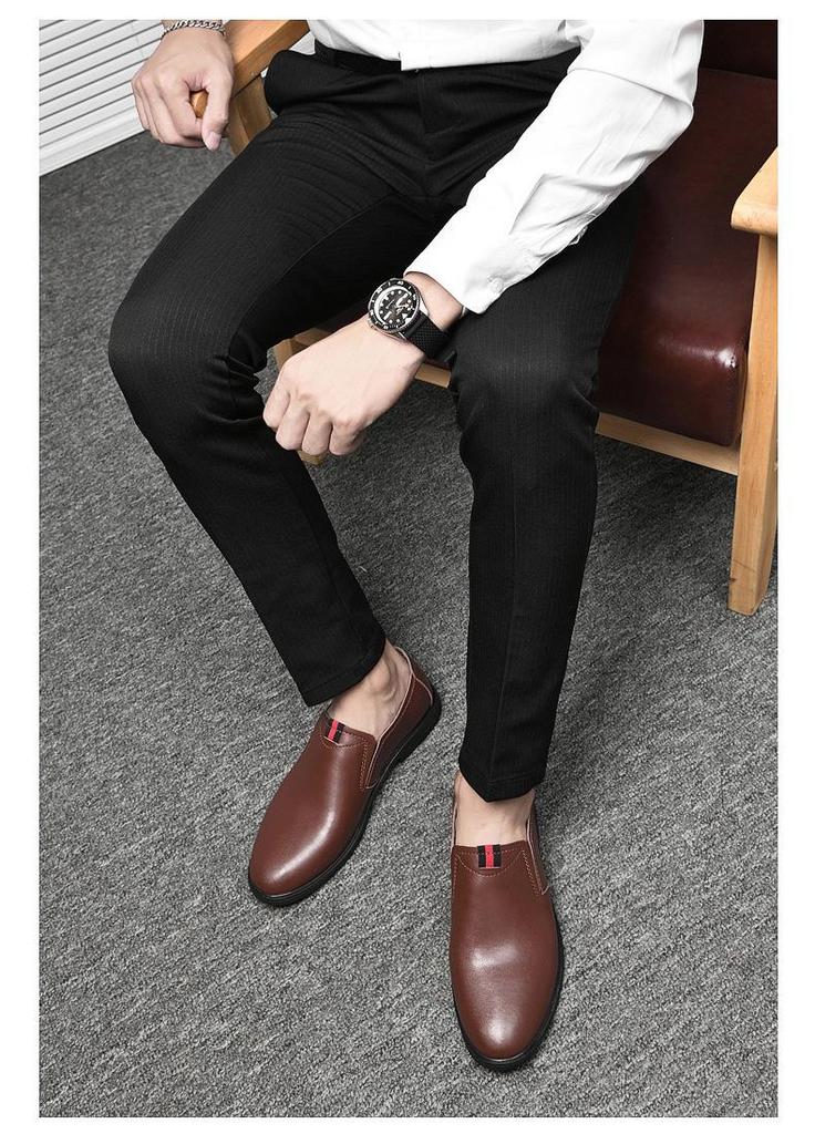 Men's Casual Cowhide Slip-on Loafers - Spring and Autumn Leather Shoes, Large Size Lazy Fit