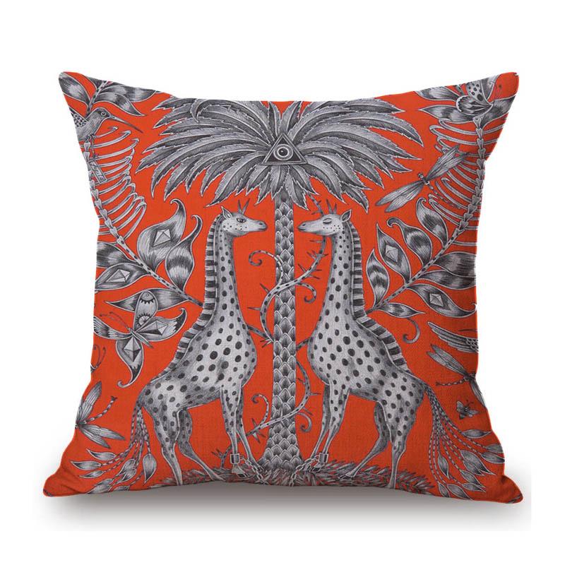 Orange Yellow Blue Pink Purple Tropical Plant Giraffe Unicorn Animal Pattern Toile De Jouy Decorative Pillow Case Cushion Cover