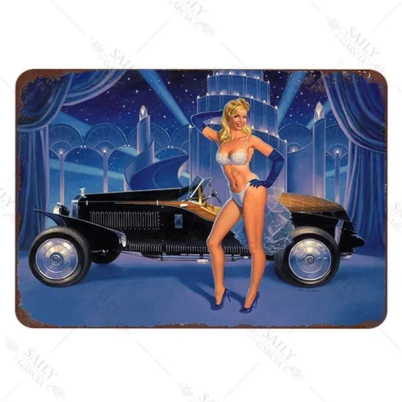 Pin-Up Girl Metal Sign, Retro Wall Art Decor