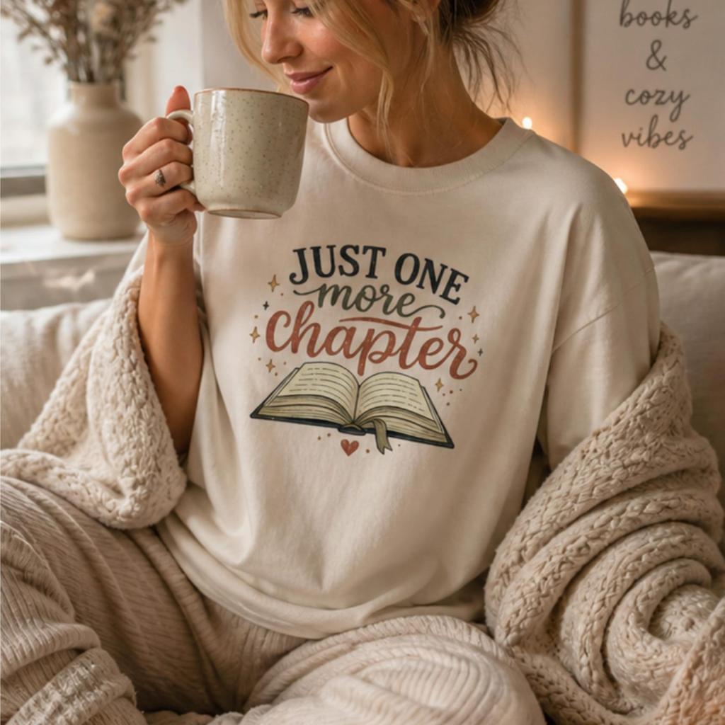 Just One More Chapter Shirt, Cozy Reading Tee, Book Lover Gift, Bibliophile Apparel